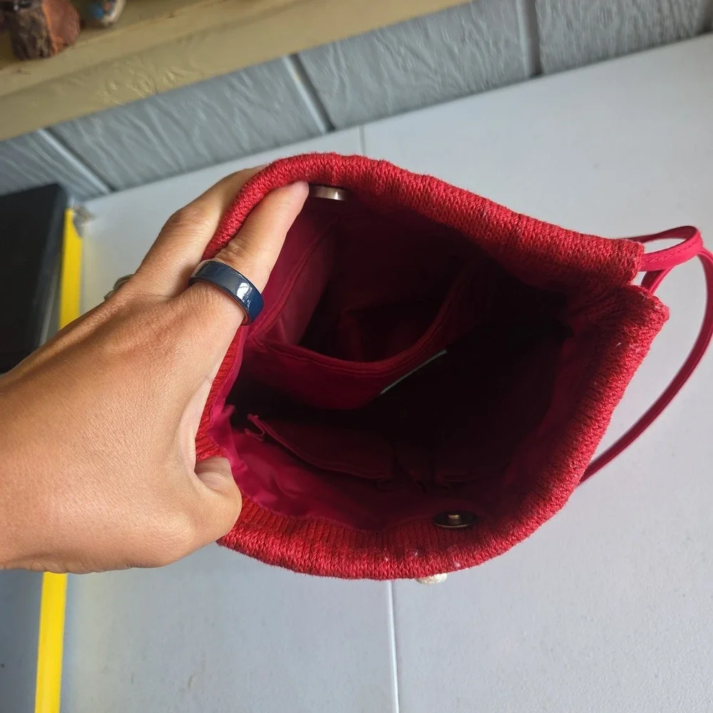 The Sak Knit Embroidery Holiday Shoulder Bag Holly Berries Magnetic Snap Close